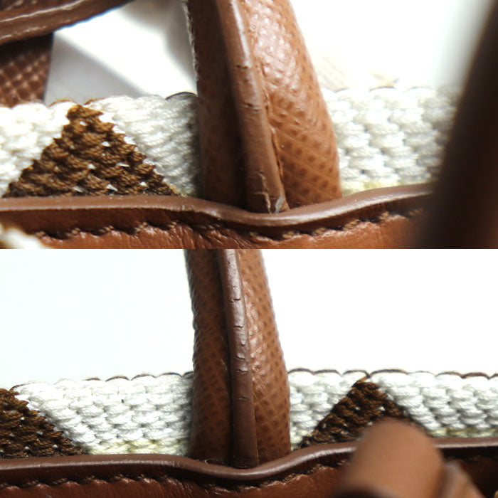 PRADA プラダ シンボル エンブロイダリーファブリック ミニ 2Wayショルダーバッグ ブラウン ホワイト ｍｂｍｂ IC レディース【中古】【美品】