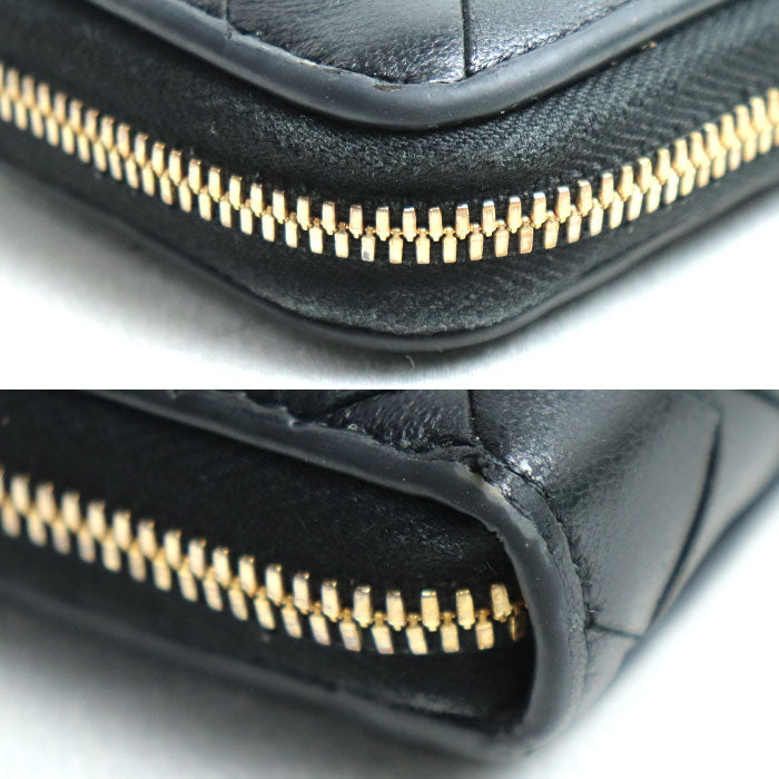 BOTTEGAVENETA ボッテガヴェネタ イントレチャート ジップアラウンド コインケース ブラック 708590 IC ユニセックス【中古】