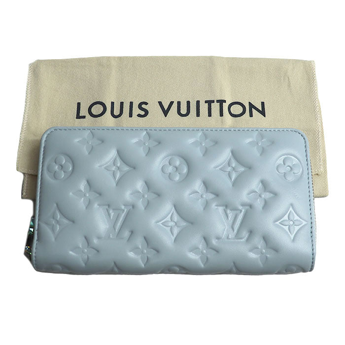 LOUIS VUITTON ルイ・ヴィトン ジッピーウォレット 長財布 ラウンドファスナー モノグラム エンボス ウォッシュド・ブルー M83682 IC レディース【中古】【極美品】