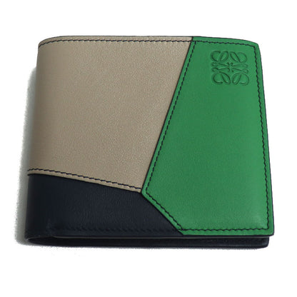 LOEWE ロエベ パズル バイフォールド コインウォレット 二つ折り財布 グリーン ベージュ ネイビー C510501X15 メンズ【中古】【美品】