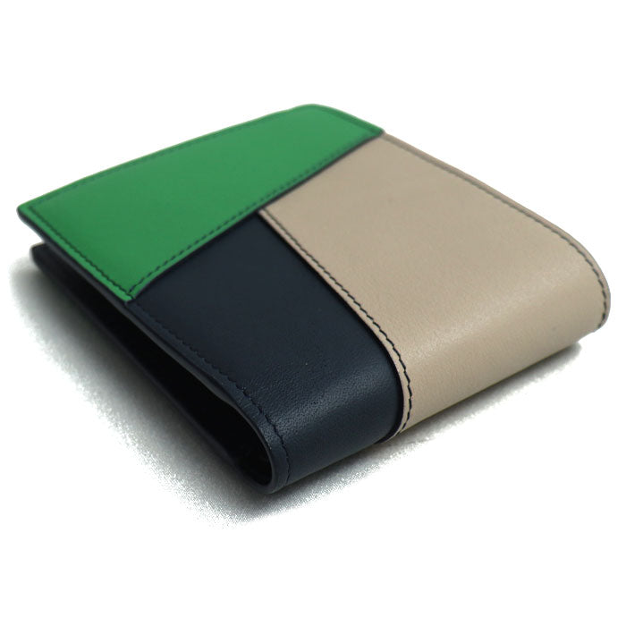 LOEWE ロエベ パズル バイフォールド コインウォレット 二つ折り財布 グリーン ベージュ ネイビー C510501X15 メンズ【中古】【美品】