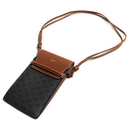 CELINE セリーヌ トリオンフ フラップ付きモバイルポーチ ショルダーバッグ タン 10G332CQD.04LU レディース【中古】