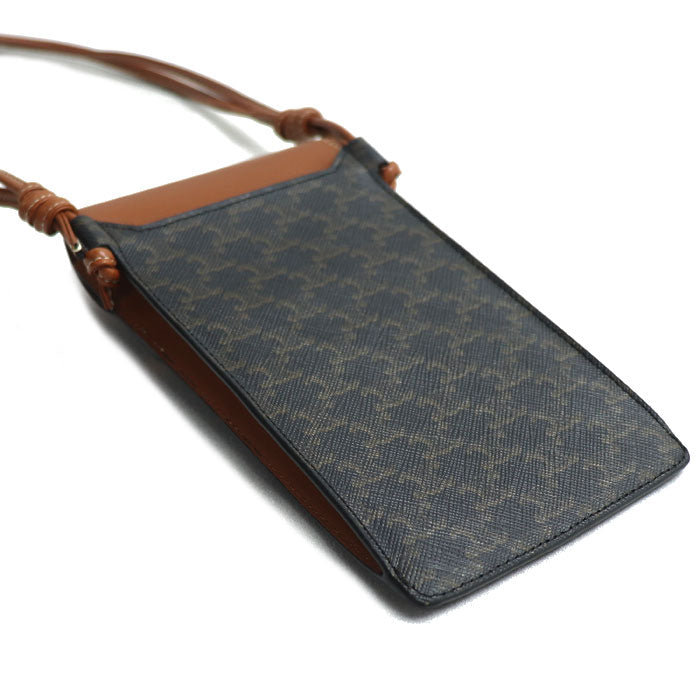 CELINE セリーヌ トリオンフ フラップ付きモバイルポーチ ショルダーバッグ タン 10G332CQD.04LU レディース【中古】