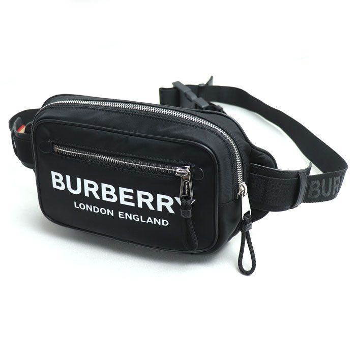 BURBERRY バーバリー ロゴプリント ECONYL バムバッグ ボディバッグ ブラック 8021089 メンズ【中古】【美品】