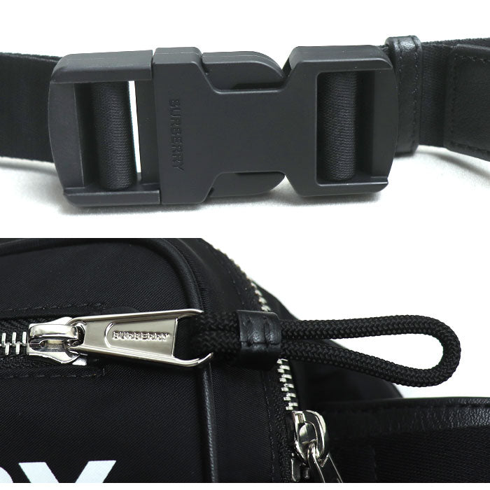 BURBERRY バーバリー ロゴプリント ECONYL バムバッグ ボディバッグ ブラック 8021089 メンズ【中古】【美品】