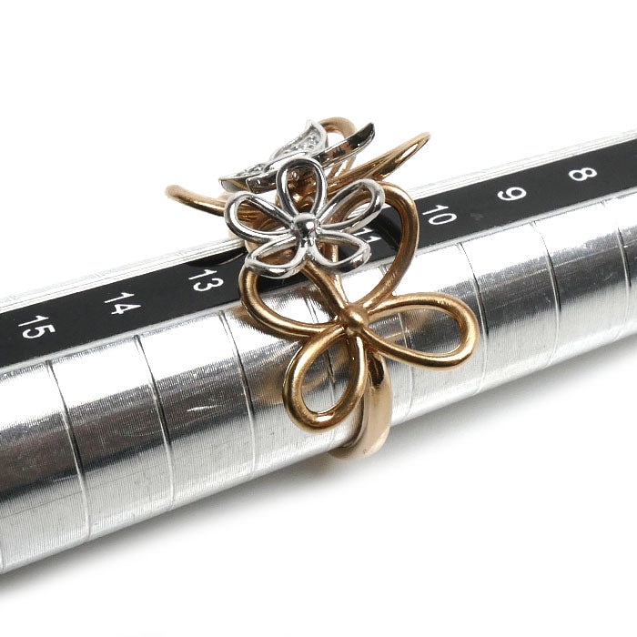 K18PG ピンクゴールド Pt900プラチナ リング・指輪 ダイヤモンド0.11ct 11.5号 6.2g フラワー 蝶 レディース【中古】