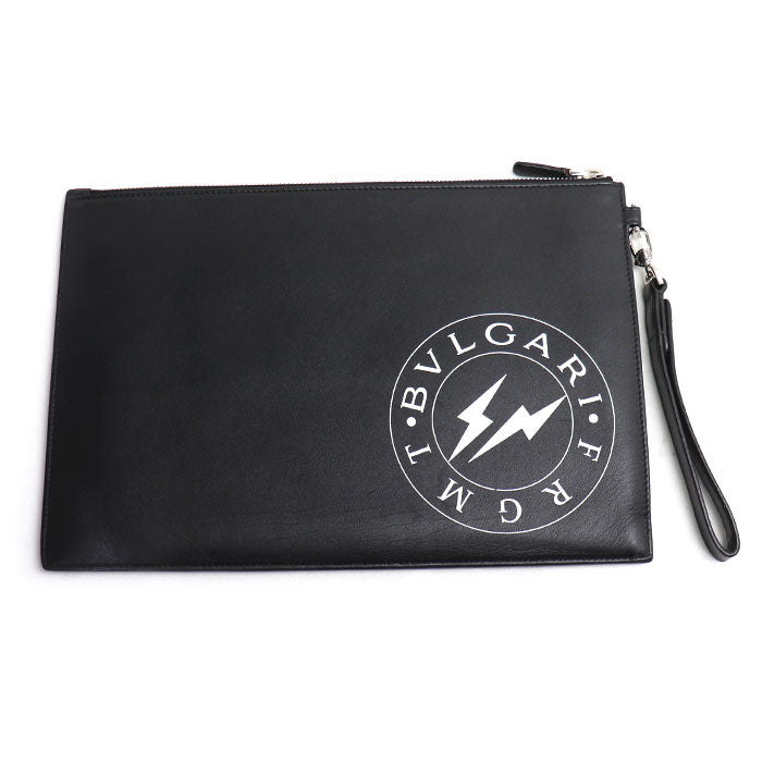 BVLGARI ブルガリ フラグメントコラボ クラッチバッグ ブラック 288581 IC メンズ【中古】