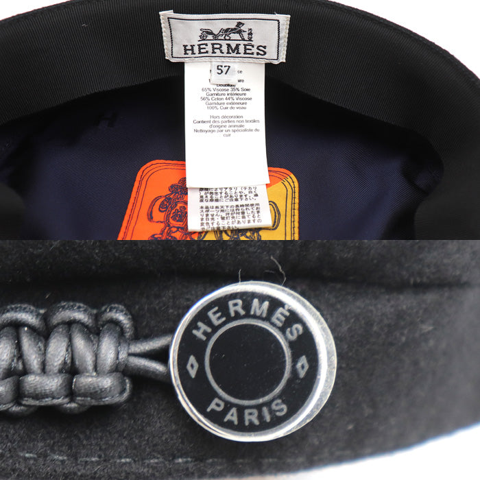 HERMES エルメス ドーヴィル キャスケット ブラック 
57 レディース【中古】