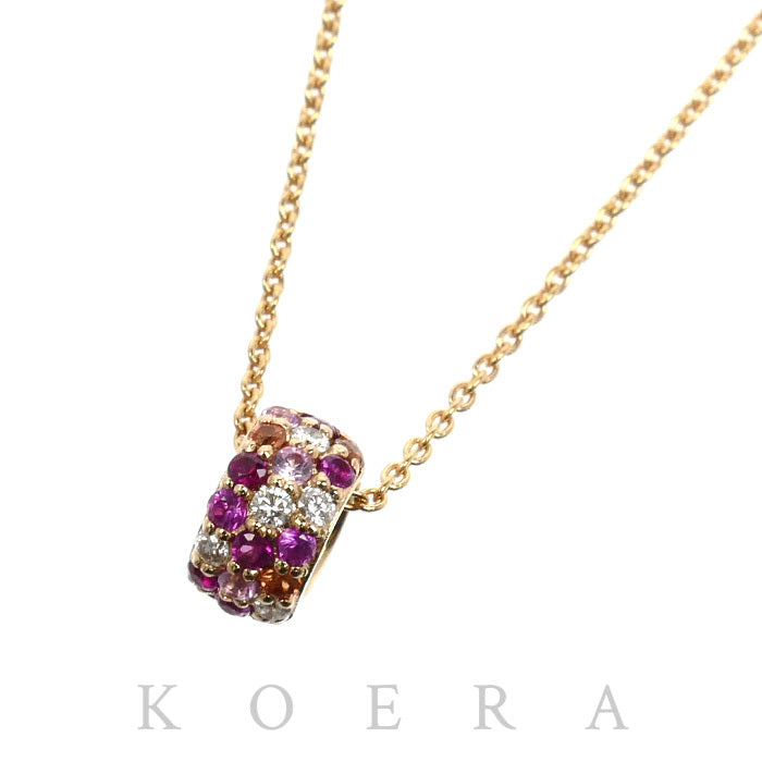 Ponte Vecchio ポンテヴェキオ K18PG ピンクゴールド エテルノ ロトンドS ネックレス ダイヤモンド0.03ct サファイア0.11ct ルビー0.03ct 2.1g 40cm レディース【中古】【美品】