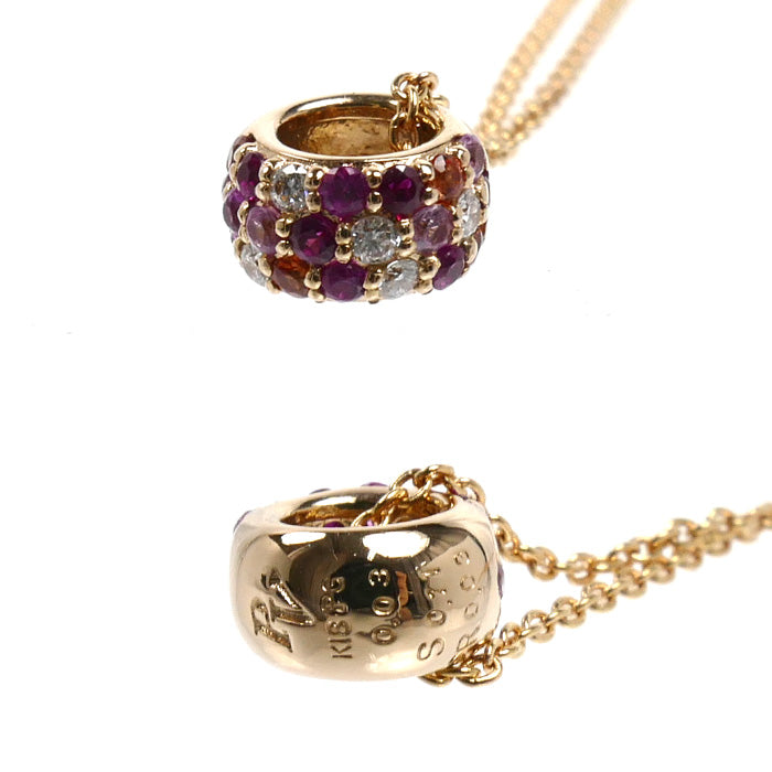 Ponte Vecchio ポンテヴェキオ K18PG ピンクゴールド エテルノ ロトンドS ネックレス ダイヤモンド0.03ct サファイア0.11ct ルビー0.03ct 2.1g 40cm レディース【中古】【美品】