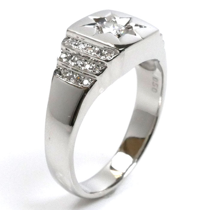 Pt900プラチナ ダイヤ 印台 リング・指輪 ダイヤモンド0.50ct 24号 13.8g メンズ【中古】【美品】