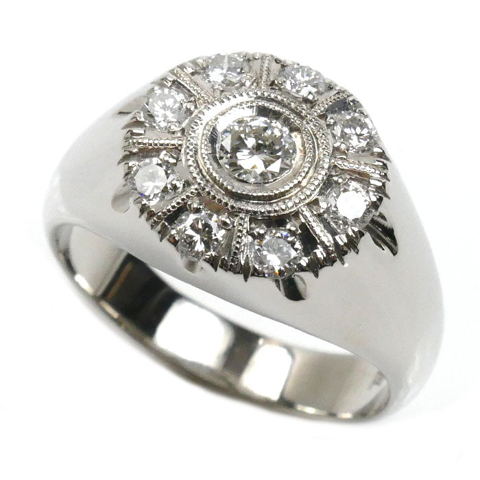 Pt850プラチナ ダイヤ リング・指輪 ダイヤモンド0.69ct 20号 15.2g メンズ【中古】【美品】