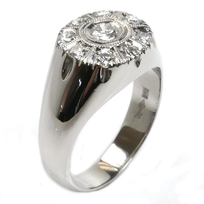 Pt850プラチナ ダイヤ リング・指輪 ダイヤモンド0.69ct 20号 15.2g メンズ【中古】【美品】