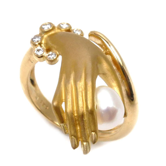 Carrera y Carrera カレライカレラ K18YG イエローゴールド ハンド ダイヤ パール リング・指輪 ダイヤモンド パール 12号 7.2g レディース【中古】【美品】
