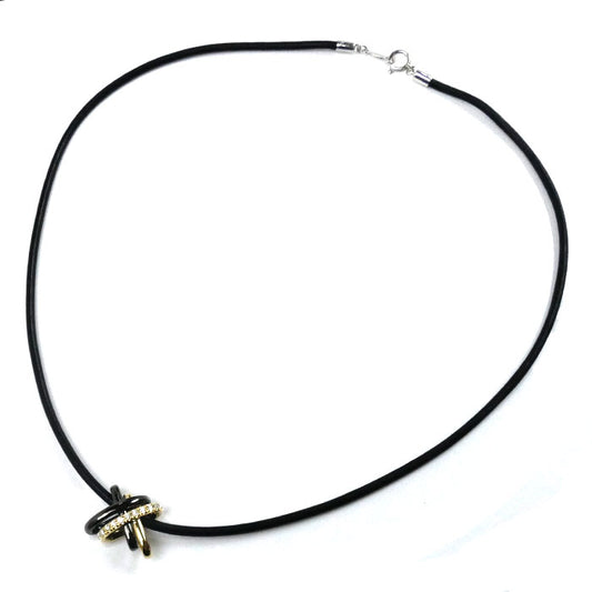 MIKIMOTO ミキモト K18YG イエローゴールド ダイヤ ネックレス ダイヤモンド0.11ct 7.3g 42cm 革紐 レディース【中古】