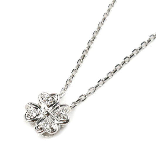 MIKIMOTO ミキモト K18WG ホワイトゴールド クローバー ネックレス ダイヤモンド0.07ct 3.1g 41cm レディース【中古】
