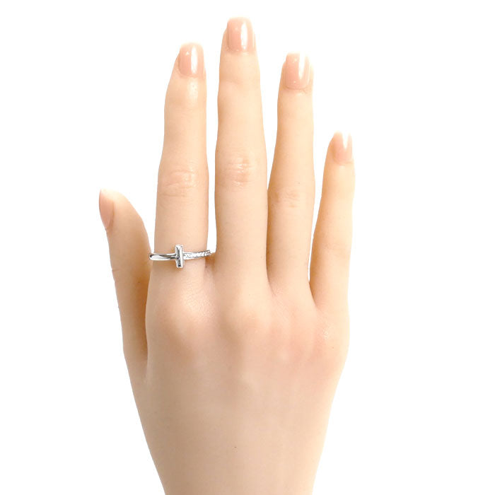 TIFFANY&Co. ティファニー K18WG ホワイトゴールド Tワン リング・指輪 12号 3.9g レディース【中古】【美品】