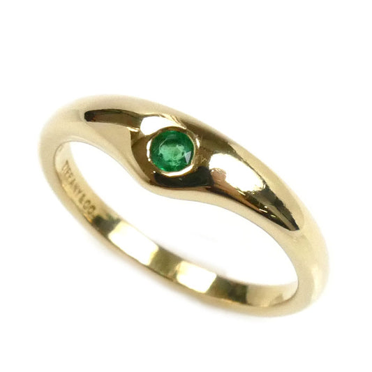 TIFFANY&Co. ティファニー K18YG イエローゴールド カーブドバンド リング・指輪 エメラルド 7号 2.4g レディース【中古】