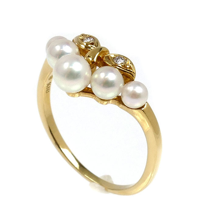 MIKIMOTO ミキモト K18YG イエローゴールド ベビーパール ダイヤ リング・指輪 アコヤパール約3～4.3mm ダイヤモンド 13号 2.6g レディース【中古】