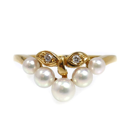 MIKIMOTO ミキモト K18YG イエローゴールド ベビーパール ダイヤ リング・指輪 アコヤパール約3～4.3mm ダイヤモンド 13号 2.6g レディース【中古】