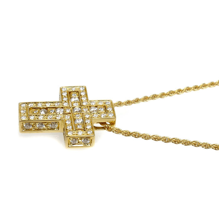 Damiani ダミアーニ K18YG イエローゴールド ベルエポック クロス ネックレス ダイヤモンド 9.0g 42/50cm サイドダイヤ レディース【中古】