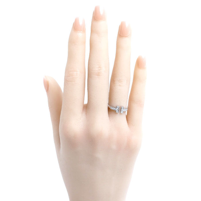 TIFFANY&Co. ティファニー K18WG ホワイトゴールド Tワイヤー リング・指輪 60147237 ダイヤモンド 8号 2.3g レディース【中古】【美品】