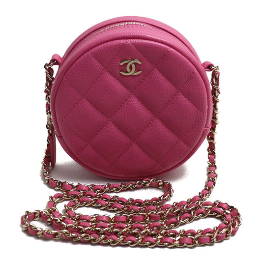 CHANEL シャネル マトラッセ ラウンド チェーンショルダー ショルダーバッグ ピンク キャビアスキン レディース【中古】【美品】