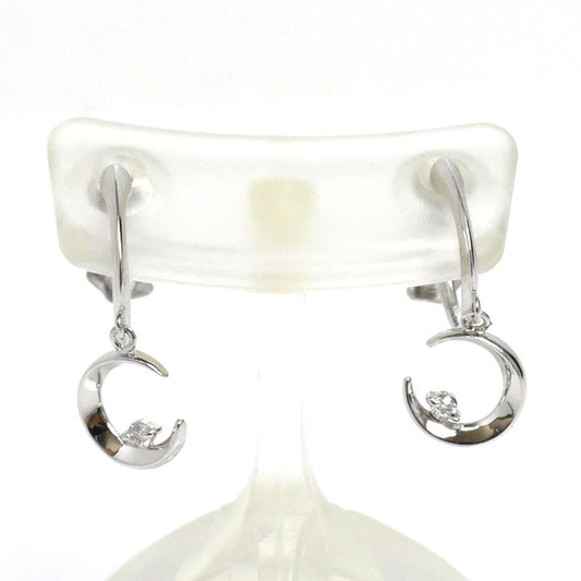 STAR JEWELRY スタージュエリー K18WG ホワイトゴールド 三日月 ムーン イヤリング ダイヤモンド0.01ct/0.01ct 1.6g ネジ式 レディース【中古】【美品】