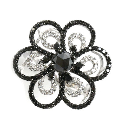 ESTELLE エステール K18WG ホワイトゴールド フラワーモチーフ リング・指輪 ブラックダイヤモンド0.81ct ダイヤモンド0.64ct 16号 5.8g レディース【中古】【美品】