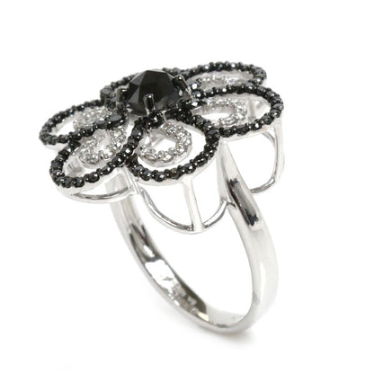 ESTELLE エステール K18WG ホワイトゴールド フラワーモチーフ リング・指輪 ブラックダイヤモンド0.81ct ダイヤモンド0.64ct 16号 5.8g レディース【中古】【美品】