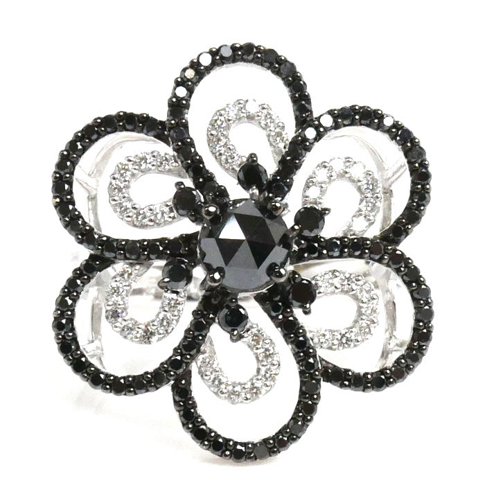 ESTELLE エステール K18WG ホワイトゴールド フラワーモチーフ リング・指輪 ブラックダイヤモンド0.81ct ダイヤモンド0.64ct 16号 5.8g レディース【中古】【美品】