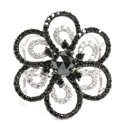 ESTELLE エステール K18WG ホワイトゴールド フラワーモチーフ リング・指輪 ブラックダイヤモンド0.81ct ダイヤモンド0.64ct 16号 5.8g レディース【中古】【美品】