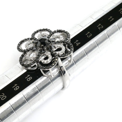 ESTELLE エステール K18WG ホワイトゴールド フラワーモチーフ リング・指輪 ブラックダイヤモンド0.81ct ダイヤモンド0.64ct 16号 5.8g レディース【中古】【美品】