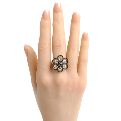 ESTELLE エステール K18WG ホワイトゴールド フラワーモチーフ リング・指輪 ブラックダイヤモンド0.81ct ダイヤモンド0.64ct 16号 5.8g レディース【中古】【美品】