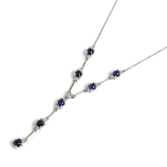 Pt900/850 サファイア ダイヤ ネックレス サファイア2.61ct ダイヤモンド0.33ct 8.0g 42cm 垂れ下がる カボション レディース【中古】