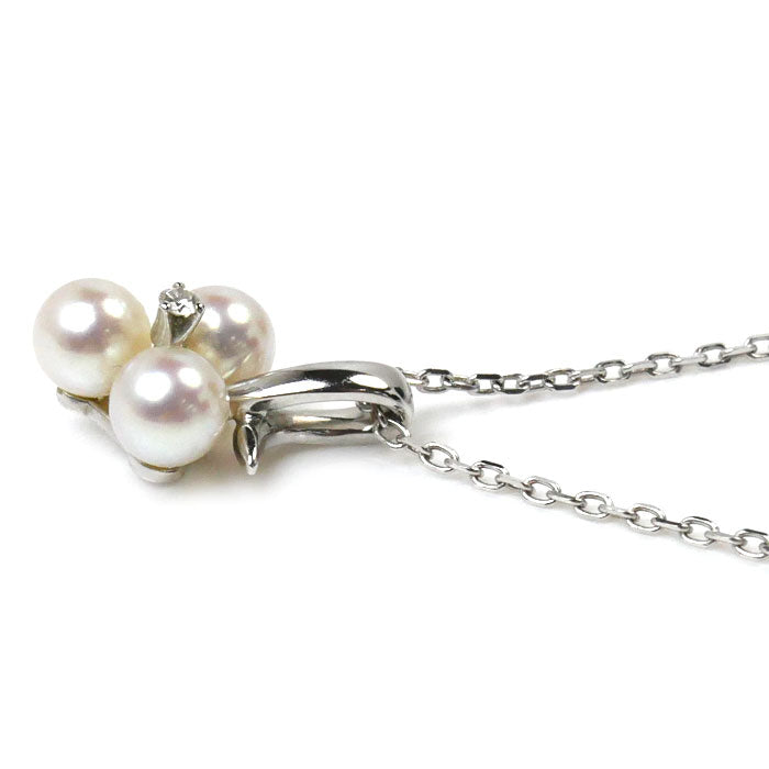 MIKIMOTO ミキモト K18WG ホワイトゴールド パール ダイヤ ネックレス ダイヤ パール約5.0mm 3.4g 40cm レディース【中古】