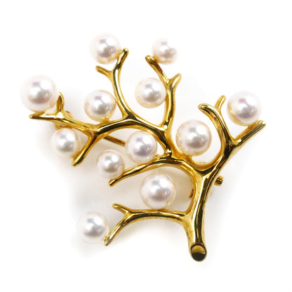 MIKIMOTO ミキモト K18YG イエローゴールド 幸福の木 Kofuku no ki ブローチ PB-357K アコヤパール約3.8～5.1mm 6.3g レディース【中古】