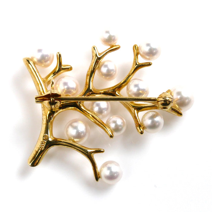 MIKIMOTO ミキモト K18YG イエローゴールド 幸福の木 Kofuku no ki ブローチ PB-357K アコヤパール約3.8～5.1mm 6.3g レディース【中古】