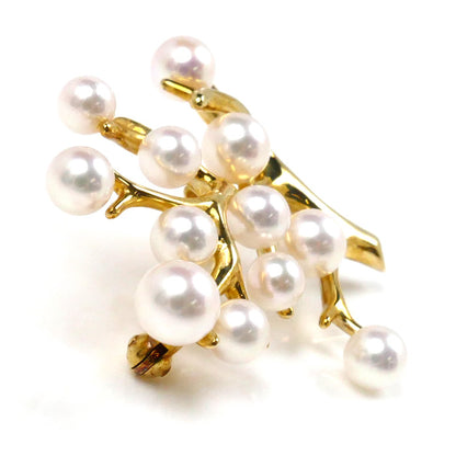 MIKIMOTO ミキモト K18YG イエローゴールド 幸福の木 Kofuku no ki ブローチ PB-357K アコヤパール約3.8～5.1mm 6.3g レディース【中古】