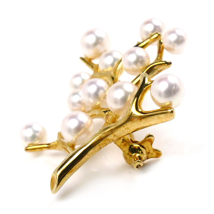 MIKIMOTO ミキモト K18YG イエローゴールド 幸福の木 Kofuku no ki ブローチ PB-357K アコヤパール約3.8～5.1mm 6.3g レディース【中古】