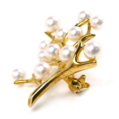 MIKIMOTO ミキモト K18YG イエローゴールド 幸福の木 Kofuku no ki ブローチ PB-357K アコヤパール約3.8～5.1mm 6.3g レディース【中古】