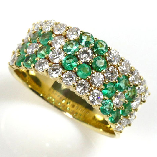 K18YG イエローゴールド エメラルド リング・指輪 エメラルド0.74ct ダイヤモンド1.24ct 15号 5.9g レディース【中古】
