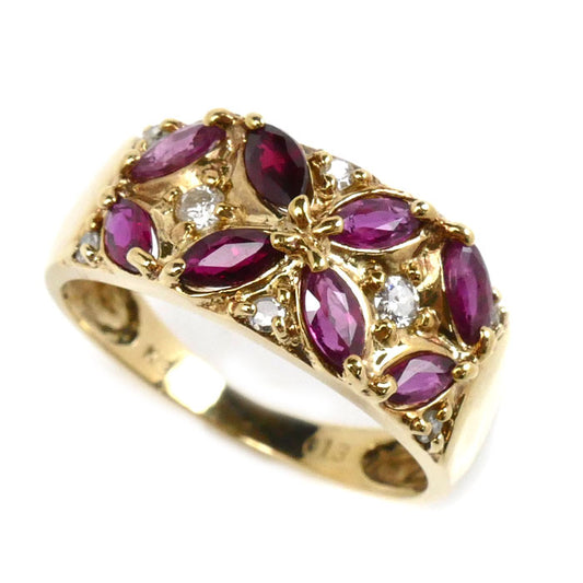 K18YG イエローゴールド ルビー リング・指輪 ルビー ダイヤモンド0.13ct 11.5号 3.6g レディース【中古】