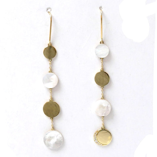 AHKAH アーカー K18YG イエローゴールド ルナエクリプス マザーオブパール ピアス AK1550010400 シェル ダイヤモンド0.02ct 4.5g レディース【中古】【美品】