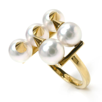 TASAKI タサキ K18YG イエローゴールド デインジャー プラス 5P パール リング・指輪 アコヤパール約6.5mm 9号 6.1g レディース【中古】【美品】