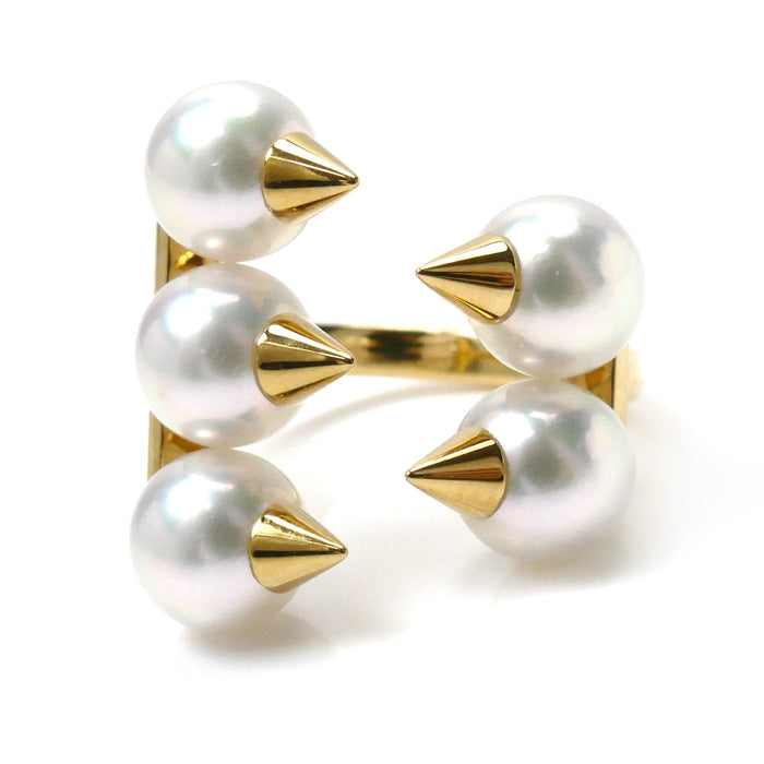 TASAKI タサキ K18YG イエローゴールド デインジャー プラス 5P パール リング・指輪 アコヤパール約6.5mm 9号 6.1g レディース【中古】【美品】