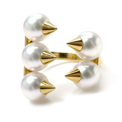 TASAKI タサキ K18YG イエローゴールド デインジャー プラス 5P パール リング・指輪 アコヤパール約6.5mm 9号 6.1g レディース【中古】【美品】