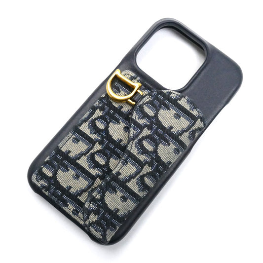 Dior ディオール Saddle iPhone 15 Proケース 携帯・スマホアクセサリー ネイビー S5910CTZQ_M928 オブリーク ジャカード レディース【中古】【美品】