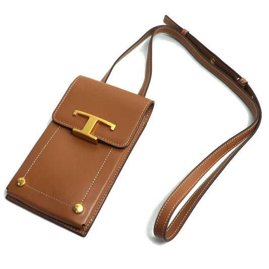 TOD’S トッズ Tタイムレス ショルダーバッグ フォンポーチ ブラウン XAWTSAOV302 レディース【中古】【美品】