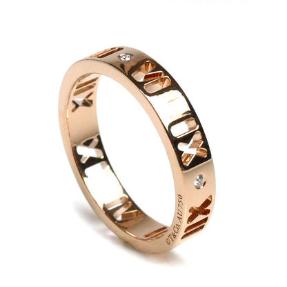 TIFFANY&Co. ティファニー K18PG ピンクゴールド ピアスド アトラス 4Pダイヤ リング・指輪 ダイヤモンド 8号 2.8g レディース【中古】